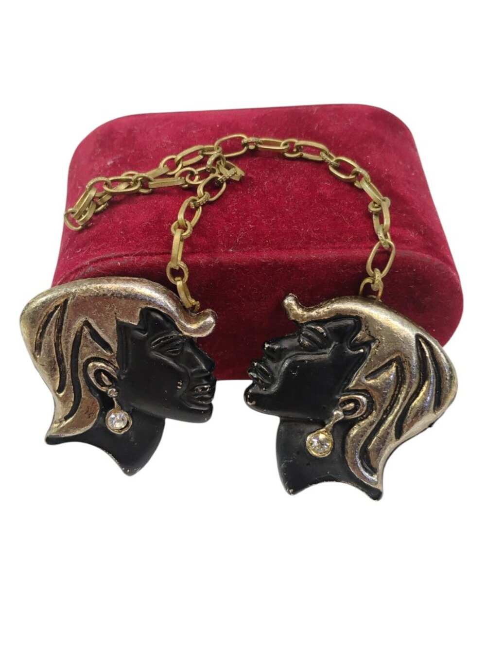 Vintage Sweater/Scarf/ Dress Clips African Women Silver Tone Retro Jewelry
